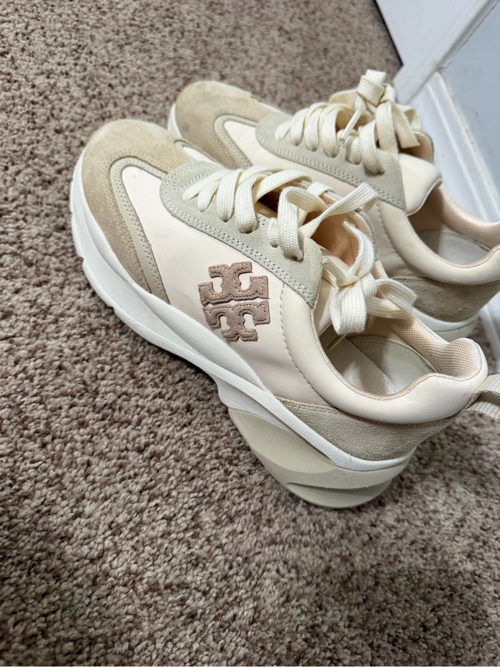 Tory Burch Cream and Beige Mixed-Material Sneakers